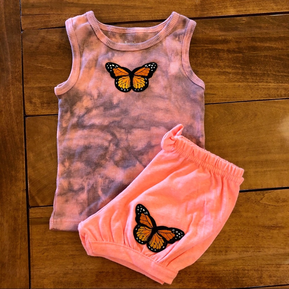 Orange Marble Tie Dye Set with Butterfly Patch